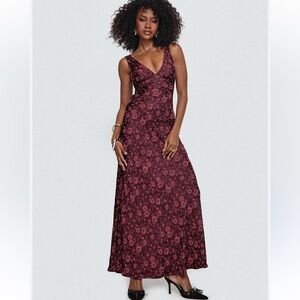 NWT Nell Jacquard Floral Maxi Dress Burgundy From  Princess Polly 8 Women’s